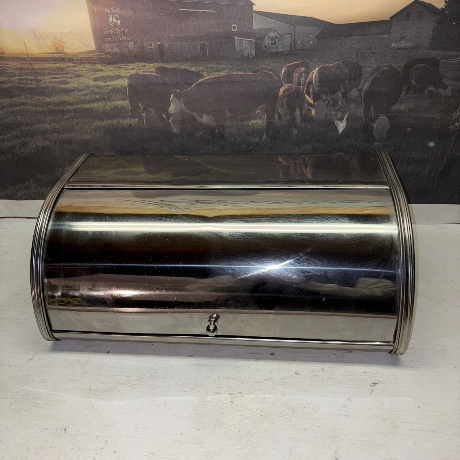 Bread Box For Countertop, Roll Top Bread Box Stainless Steel Bread Box Silver