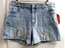 FLOWER EMBROIDED FADED DENIM SHORTS GIRLS SIZE 18 WONDER NATION