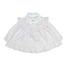 Vintage 1980s 90s Pink Micro Floral Print Lace Baby Dress - Sz 18-24mo