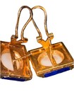Vintage 1980s 14K Gold Mabe Pearl & Lapis Lazuli Geometric Omega Back Earrings — photo 7