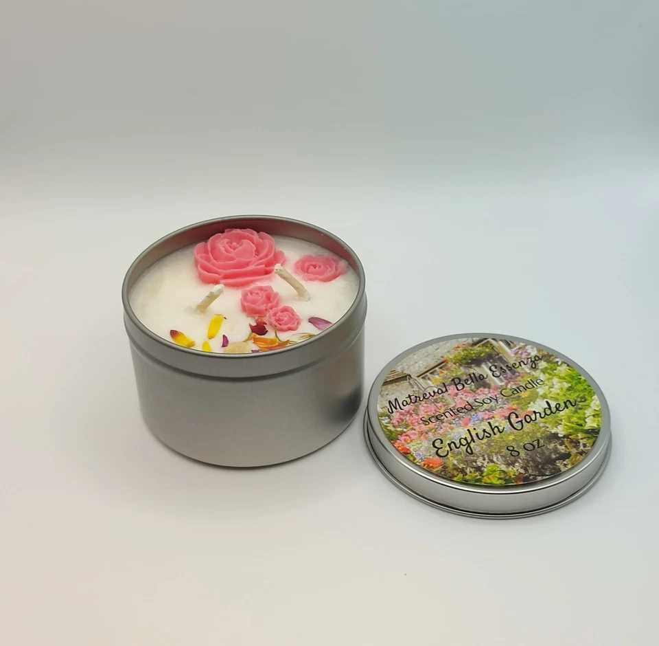 Vela de soja | Perfumada de jardín inglés | Mecha doble | Vertida a mano | 8 oz Foto 3 de 4