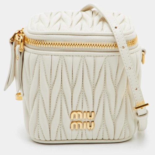 Miu Miu Matelasse Micro Off White Leather Crossbody Bag