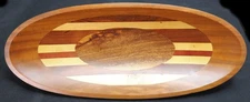 Inlaid Marquetry Wood Bowl Tray Oval Centerpiece 16" x 6.5" x 2.5"