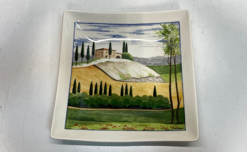 Andreucci Collector Plate Landscape Hand Painted Square Italy Ceramic