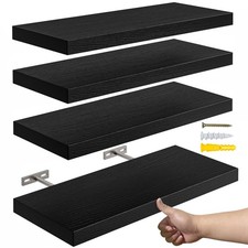 YUFLINX 16   Black Floating Shelves for Wall Set of 4,Rustic Wood Shelf for Room