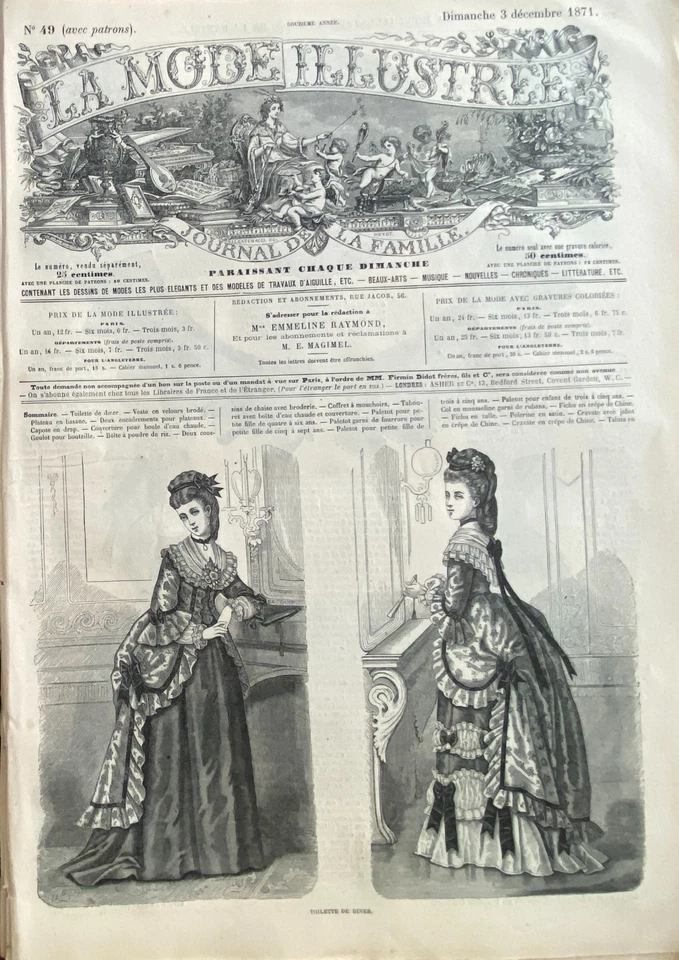 LA MODE ILLUSTREE 1872 AVEC GRAVURE DE MODE 27X36 CM N° 49 PAR ANAÏS TOUDOUZE - Photo 2/2
