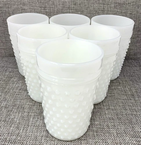 Vintage Anchor Hocking English HOBNAIL Milk Glass Cup Tumblers 10oz, Bumpy Dots