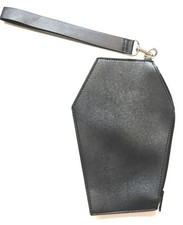 Black Vegan Leather Coffin Shaped Wristlet Bag
