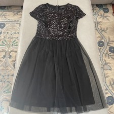 Marina Women's Size 8 Black Sequin Tulle Cocktail Party Dress Fit Flare