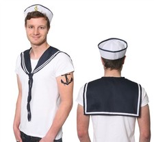 SAILOR HAT & NECK SCARF UNISEX DOUGHBOY FANCY DRESS COSTUME SET NAVY NAUTICAL