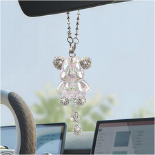 Bling Car Hanging Ornament, Cute Crystal Bear Lucky Vehicle Rear View Mirror Pen