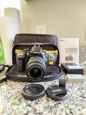 Nikon D3300 24.2MP Digital SLR Black w/ 18-55mm Lens Battery Charger Bag