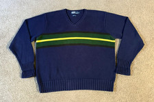 VTG Polo Ralph Lauren Men's Striped Cotton V-Neck Sweater - Size Large