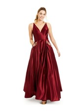 BLONDIE NITES Womens Dress Red Spaghetti Strap Formal Satin BallJuniors 5