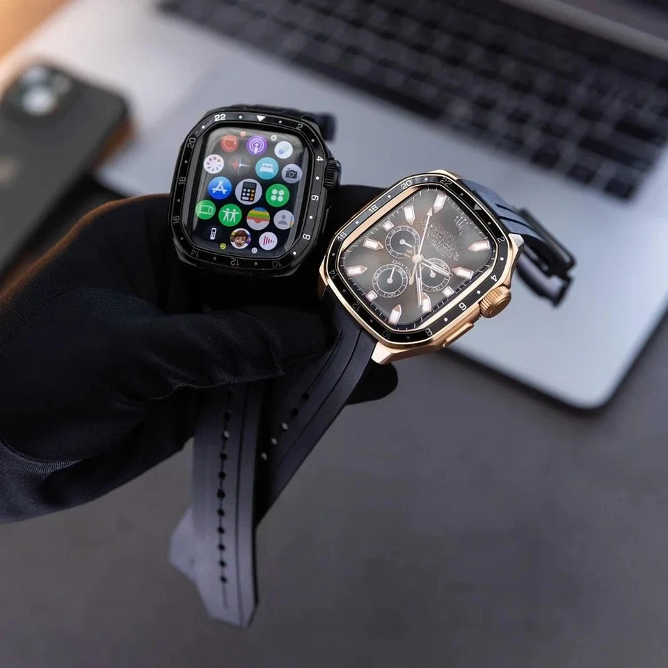 Esfera metálica marco mod kit estuche correa de silicona para Apple Watch 10 46 mm cubierta correa Foto 2 de 4