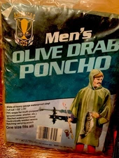 Olive Drab Waterproof Rain Poncho Heavy Duty Durable Rubber Emergency Protection
