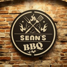 Large Personalised BBQ 3D Sign Wall art Hanging Custom Grill wood Plaque Painted