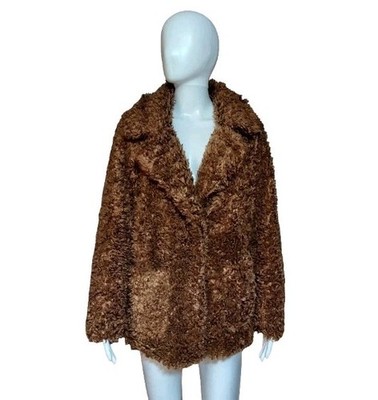 H&M Divided Brown Faux Fur Teddy Coat Size Medium