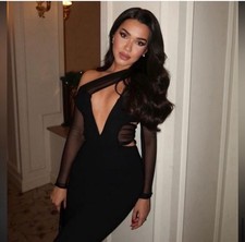 HOUSE OF CB 'Zahra' Black Plunge Maxi Dress/Size M