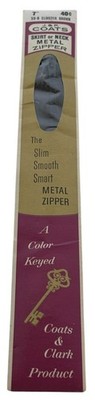 J and P Coats Metal Zipper Skirt Neck Cloister Brown Sewing Accessory Vintage 7''