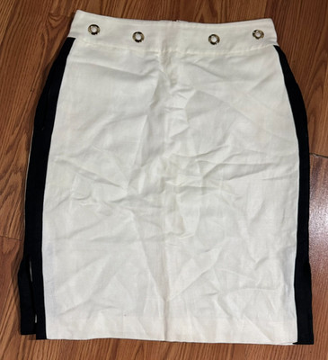 Carolina Herrera Skirt Size 6 Black White Linen Designer Preppy Slit Pencil 90s
