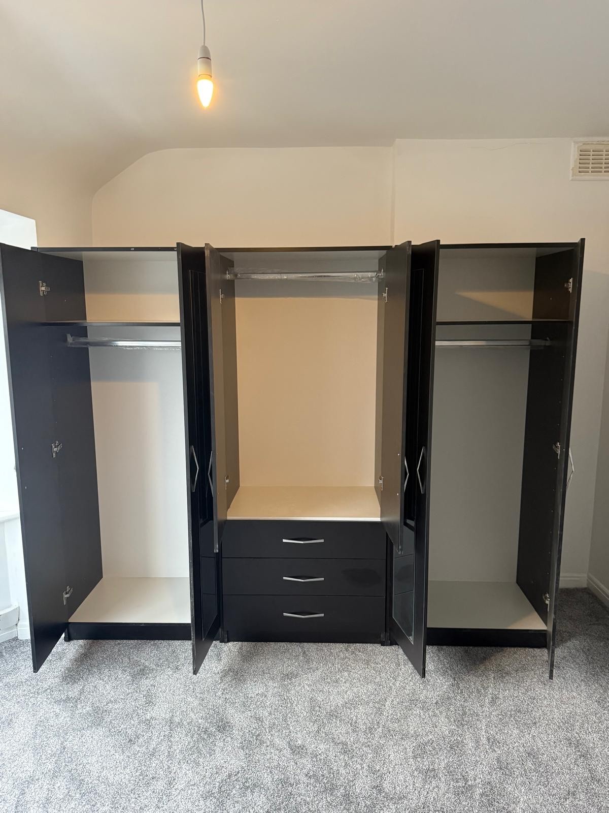 6 DOOR WARDROBE 4 MIRROR Black ASSEMBLED | eBay UK