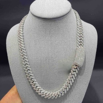 Real Moissanite Miami Cuban Link Chain 925 Sterling Silver Vvs1 Stones