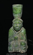 5.4"Old Chinese Tang Sancai Green Pottery Dynasty Man People Kneel Crock Pot Jar