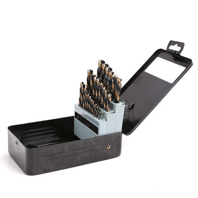 29Pc HSS Twist Drill Bit Set M35 Left Hand Length Metal Wood Plastic 1/16''-1/2''
