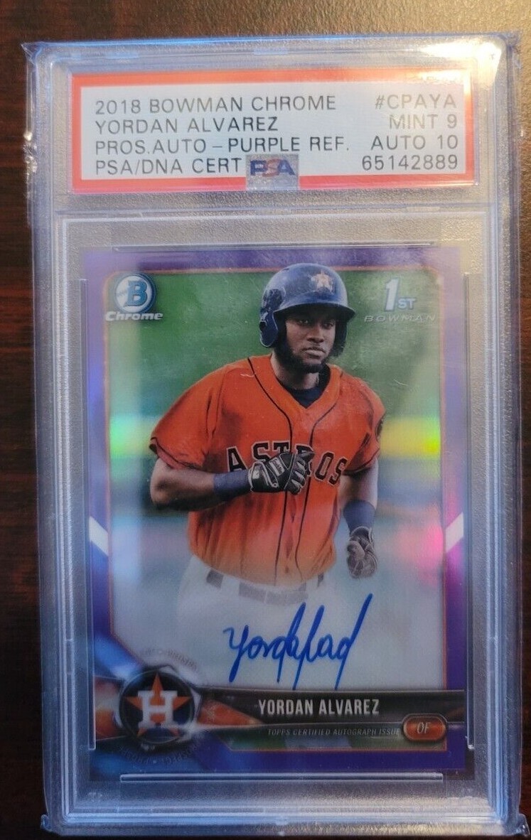2018 Bowman Chrome Yordan Alvarez Purple Refractor Auto PSA 9 MINT #81/250