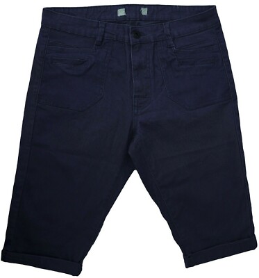 Neue blaue knielange weiche Damenshorts mit Taschen Gürtelschlaufen