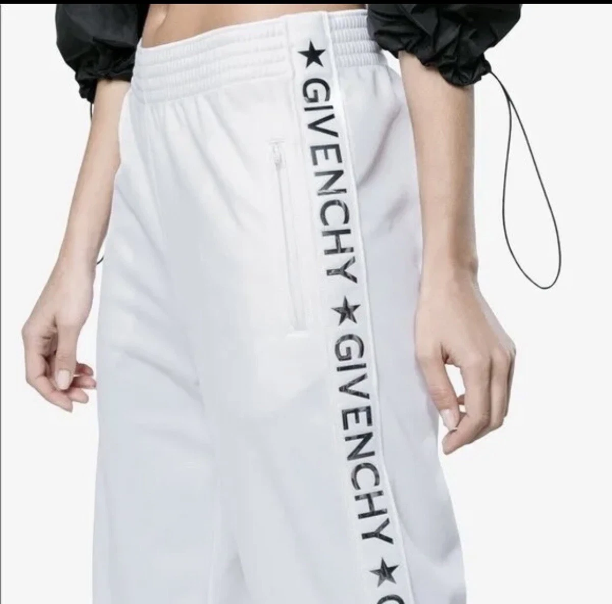 GIVENCHY LOGO TRACK NEOPRENE TECHNICAL PANTS WHITE SILVER GIVENCHY/STARS  $1165