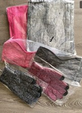 6 Piece Womens Ear Warmer Headband Gloves And Neck Gator Sets Pink Grey OS