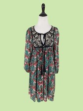 Floreat Dress XS Anthropologie Ottava Peasant Embroidered Swing Babydoll