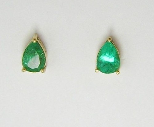 Colombian Emerald Pear Shape Stud Earrings 2.80Cts 18K Yellow Gold Fine Jewelry - Picture 10 of 12