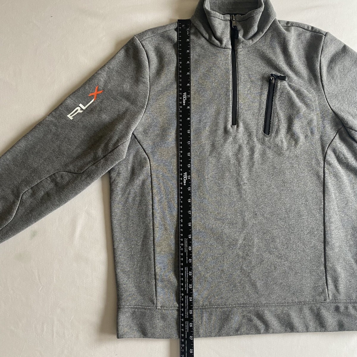 Ralph Lauren RLX 1/4 Zip Mens Large SLIM Gray Golf Logo Fleece 