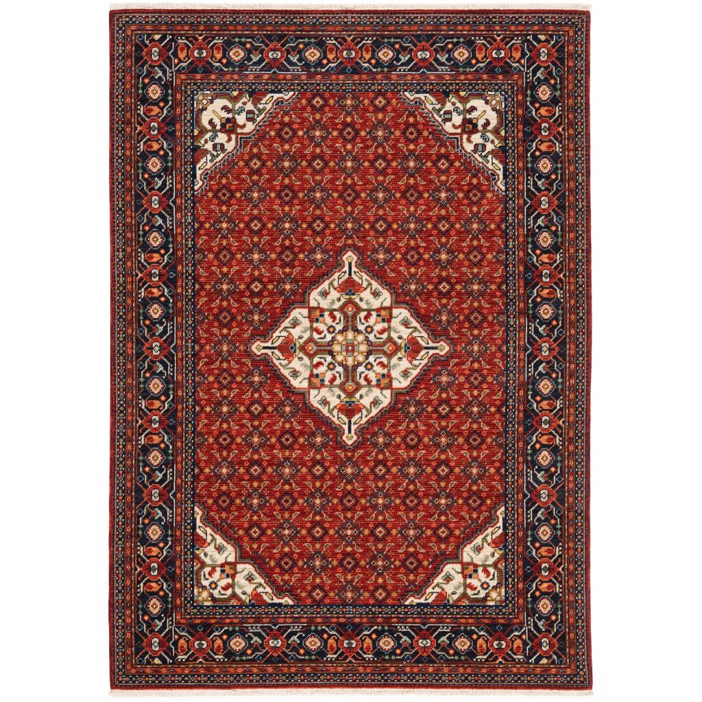 Устойчивый к пятнам коврик Oriental Power Loom размером 8 X 11 Дюймов, Красный, Синий, Цвета Слоновой Кости и Оранжевый