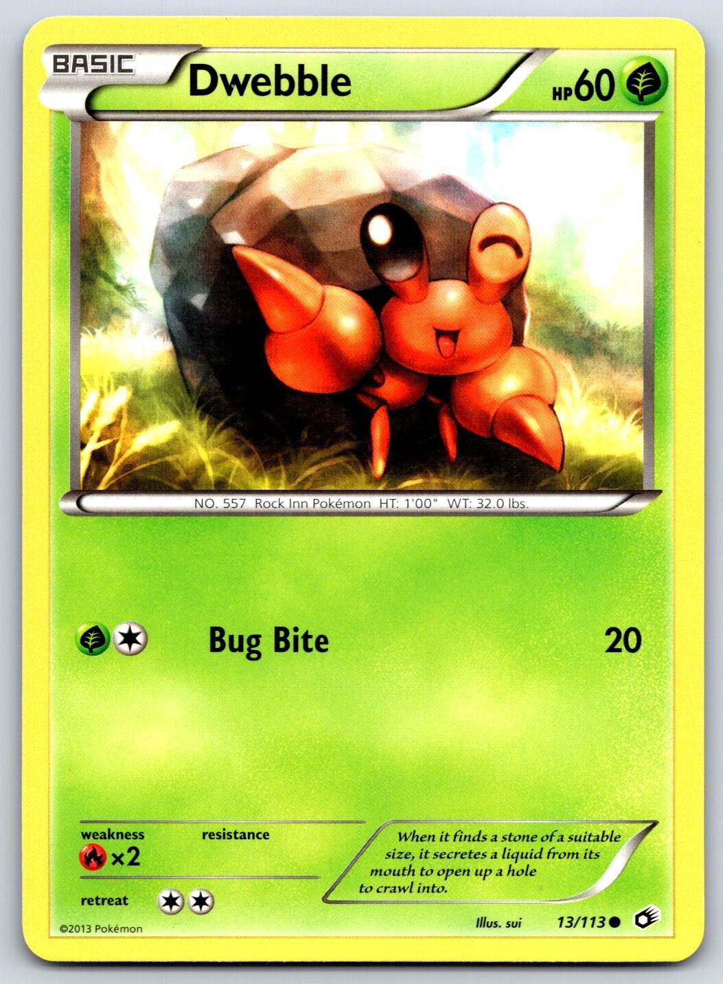 Dwebble - BW Legendary Treasures 13/113 Black White Pokemon Card LP