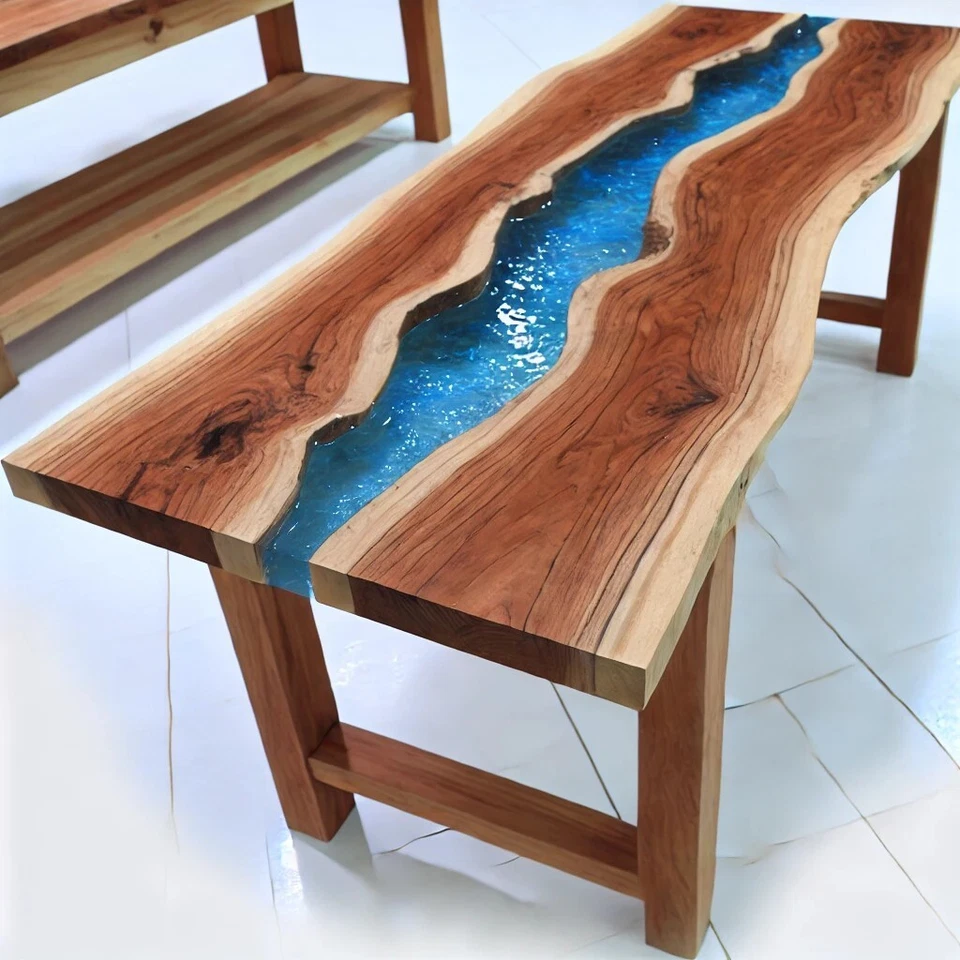 Tavolo Tipo River Table - Legno & Resina - Immagine 3 di 4