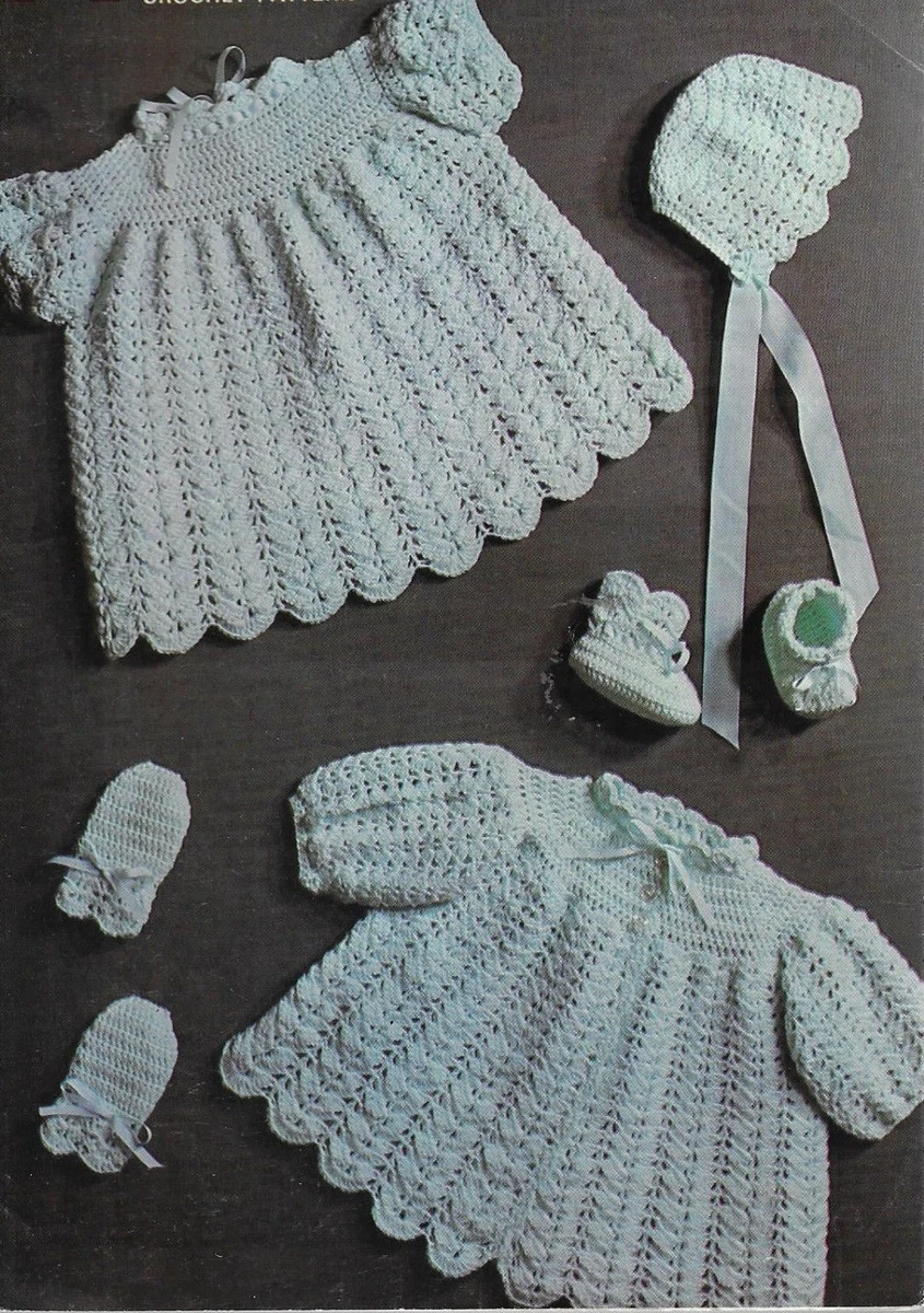 Baby Layette vintage crochet pattern Copy 4 ply matinee Coat Dress