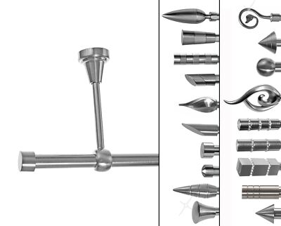 Gardinenstange mit Deckenhalterung I Metall Edelstahl Look Ø 16mm I 1-läufig D14