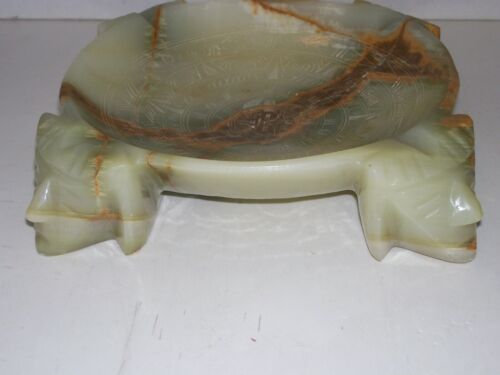Vintage Lime Green 8" Marble Ashtray Aztec Carved Heavy Home Decor - Picture 2 of 12