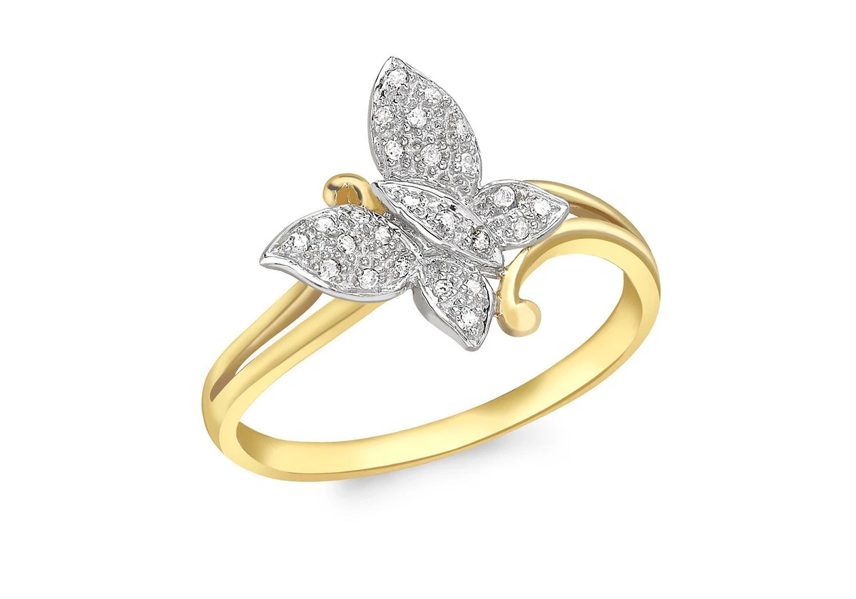Diamond Butterfly Ring 9ct Yellow Gold eBay