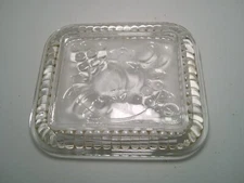 Vintage Clear Ribbed Glass Square Refrigerator Dish With Fruit Lid Only