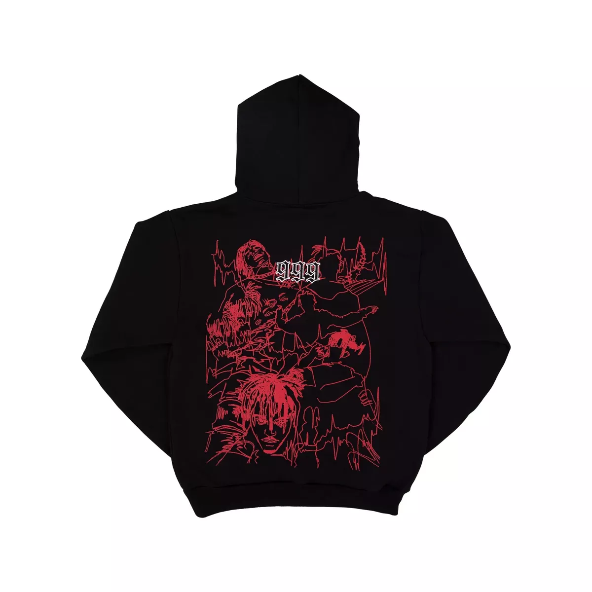 Official Revenge X Juice Wrld "Outline Sketch" HOODIE Black / Red  New Size LARGE