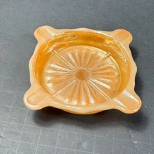 Vtg 1950s Peach Lusterware Milk Glass Square Ashtray MCM Ladies Cigarette Dish