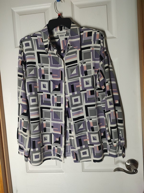 Alfred Dunner Multicolored Long Sleeve Button Front Blouse Top Size 10