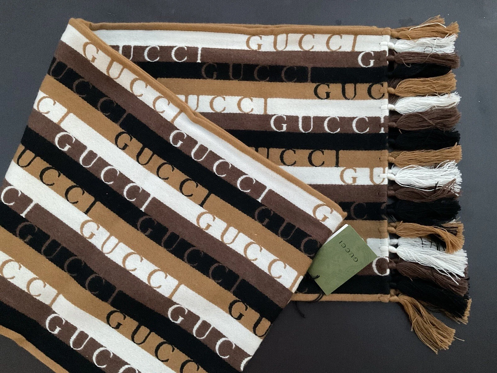 Écharpe laine rayée GUCCI blanc marron noir