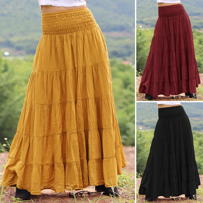 Elastic waist tiered skirt cheap