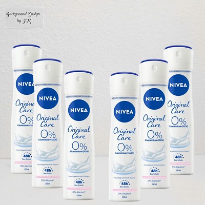 6x 150ml Nivea Original Care Deo Spray 48h 0% ALUMINIUM Deodorant Hautpflege